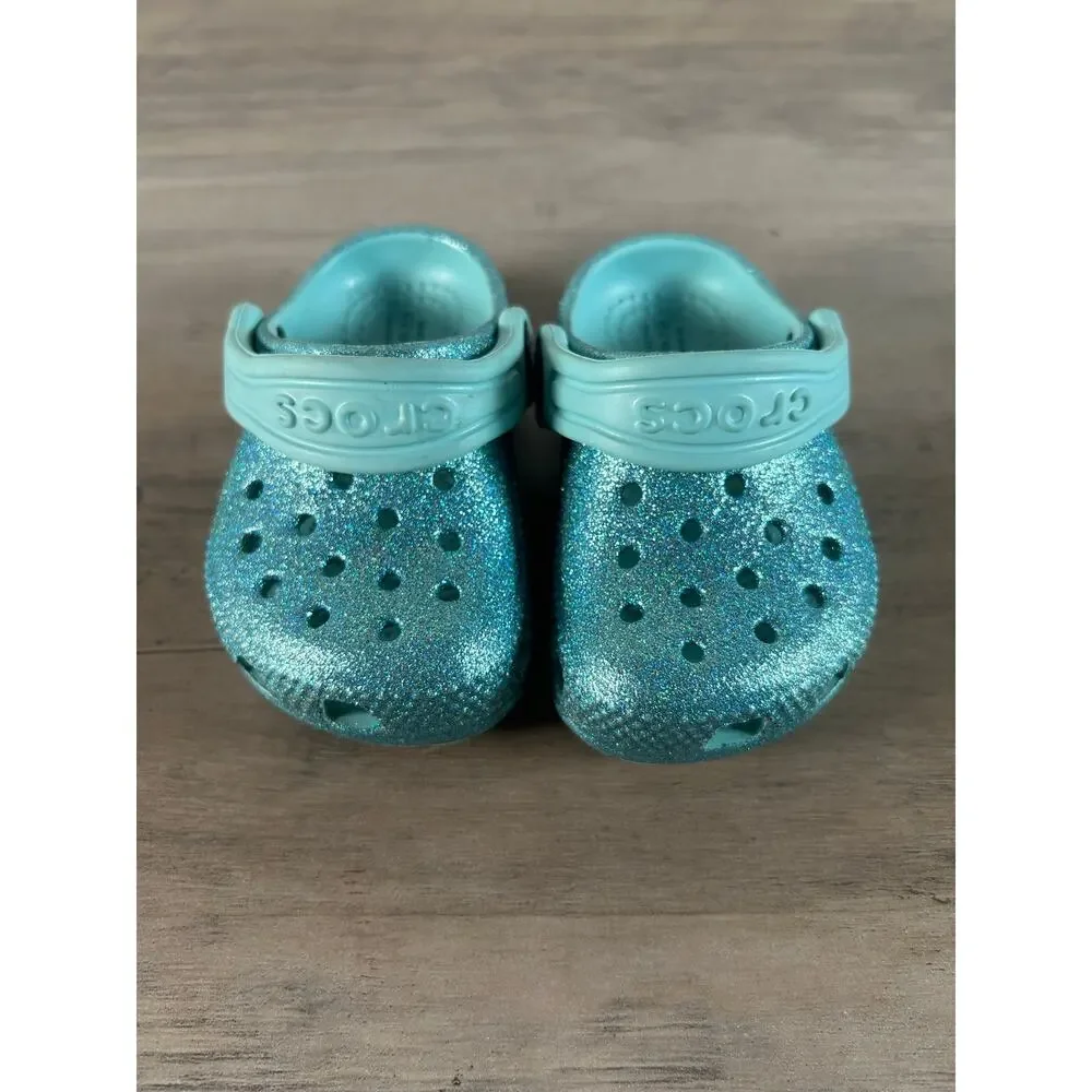 Crocs Classic Teal Blue Glitter- Childs Size‎ 4- New without Tags